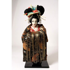 Vintage 19" Japanese Geisha Oiran Doll Ningyō Silk Kimono Kanzashi Hair Ornament
